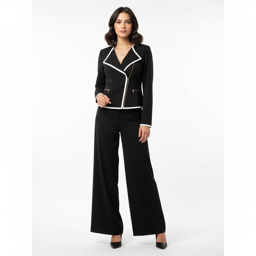 NWT Calvin Klein 8P Black & White Full Zip Bi-Stretch Blazer Jacket -Career Chic